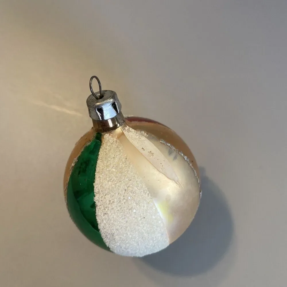 Vintage Hand-Blown Glass Christmas Ornament 6.25” Ball Mica Striped Multicolor